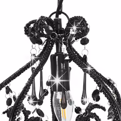 vidaXL Ceiling Lamp with Beads Black Round E14 Hanging Lamp Living Room Light