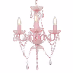 vidaXL Chandelier with Beads Pink Round 3xE14 Pendant Lamp Living Room Light