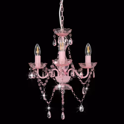 vidaXL Chandelier with Beads Pink Round 3xE14 Pendant Lamp Living Room Light