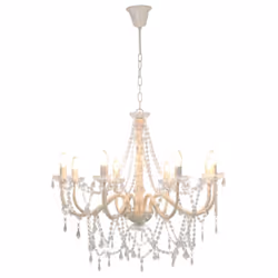 vidaXL Chandelier with Crystal Beads 8x E14 Bulbs White Ceiling Lamp Hallway - Additional view 6