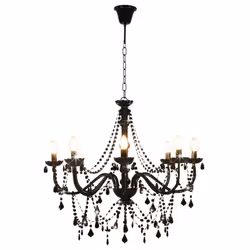 vidaXL Chandelier with Beads Black 8xE14 Bulbs Hanging Lamp Pendant Light