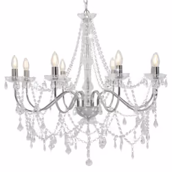 vidaXL Chandelier with Crystal Beads 8x E14 Bulbs Silver Ceiling Lamp Hallway