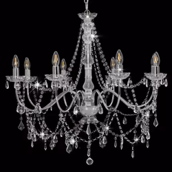 vidaXL Chandelier with Crystal Beads 8x E14 Bulbs Silver Ceiling Lamp Hallway