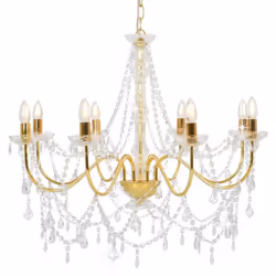vidaXL Chandelier with Crystal Beads 8x E14 Bulbs Golden Ceiling Lamp Hallway