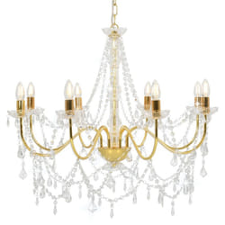 vidaXL Chandelier with Crystal Beads 8x E14 Bulbs Golden Ceiling Lamp Hallway