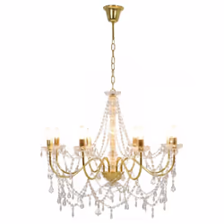 vidaXL Chandelier with Crystal Beads 8x E14 Bulbs Golden Ceiling Lamp Hallway - Additional view 6