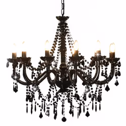 vidaXL Chandelier with Crystal Beads 12x E14 Bulbs Black Ceiling Lamp Hallway