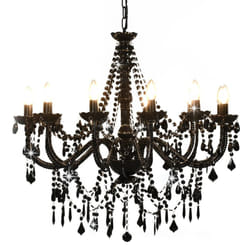vidaXL Chandelier with Crystal Beads 12x E14 Bulbs Black Ceiling Lamp Hallway