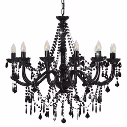 vidaXL Chandelier with Crystal Beads 12x E14 Bulbs Black Ceiling Lamp Hallway
