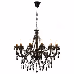 vidaXL Chandelier with Crystal Beads 12x E14 Bulbs Black Ceiling Lamp Hallway