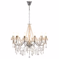 vidaXL Chandelier with Beads Silver 12x E14 Bulbs Hanging Ceiling Light Lamp