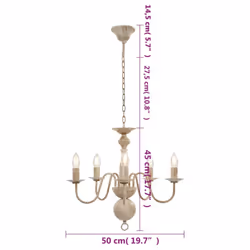vidaXL Chandelier Antique White 5xE14 Bulbs Hanging Lamp Pendant Lighting - Additional view 5