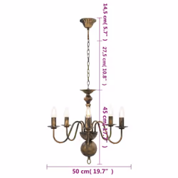 vidaXL Chandelier Antique Black 5xE14 Bulbs Hanging Lamp Pendant Lighting - Additional view 5