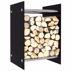 vidaXL Firewood Rack Black Glass Fireplace Wood Stove Organiser Log Holder