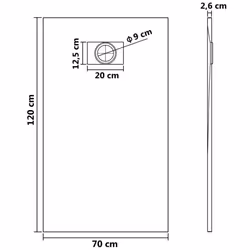 vidaXL Shower Base Tray SMC Black 120x70cm Rectangle Bathroom Shower Receptor