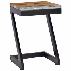 vidaXL Solid Teak Wood Coffee Table Z Leg Transparent Polyresin Side Table