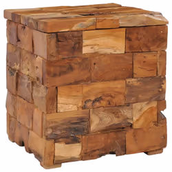 vidaXL Solid Teak Wood Storage Stool Rustic Charm Home Hallway Wooden Stool - Additional view 10