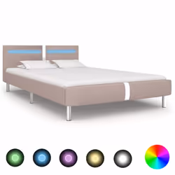vidaXL Bed Frame with LED without Mattress Bed Cappuccino 135x190 cm Double