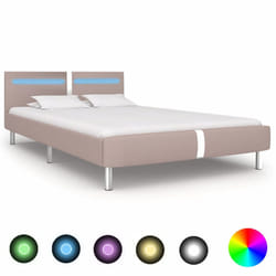 vidaXL Bed Frame with LED without Mattress Bed Cappuccino 135x190 cm Double