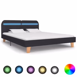 vidaXL Bed Frame with LED without Mattress Dark Grey Fabric 150x200 cm King Size