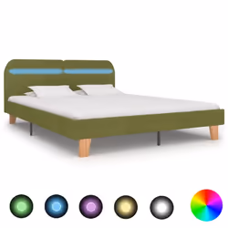 vidaXL Bed Frame with LED without Mattress Green Fabric 150x200 cm King Size