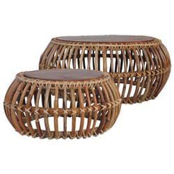 vidaXL 2x Coffee Tables Natural Rattan Living Room Tea Side Furniture Stand