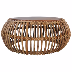 vidaXL 2x Coffee Tables Natural Rattan Living Room Tea Side Furniture Stand