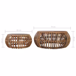 vidaXL 2x Coffee Tables Natural Rattan Living Room Tea Side Furniture Stand - Additional view 8