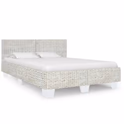 vidaXL Bed Frame Grey Natural Rattan 160x200cm Double Bed Bedroom Furniture