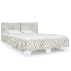 vidaXL Bed Frame Grey Natural Rattan 160x200cm Double Bed Bedroom Furniture