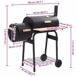 vidaXL Classic Charcoal BBQ Offset Smoker Outdoor Garden Picnic Barbecue Grill - Additional view 8