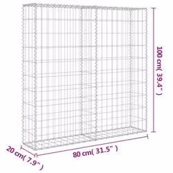 vidaXL Gabion Wall with Covers Galvanised Steel 80x20x100cm Stone Basket Cage - Additional view 5