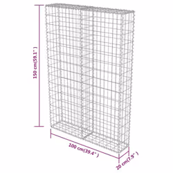 vidaXL Gabion Wall with Covers Galvanised Steel 100x20x150cm Stone Basket - Additional view 5