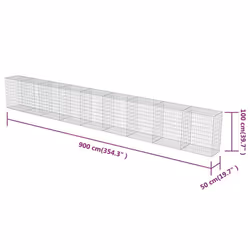 vidaXL Gabion Wall with Covers Galvanised Steel 900x50x100cm Stone Basket