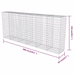 vidaXL Gabion Wall with Covers Galvanised Steel 300x50x150cm Stone Basket Cage