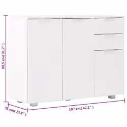 vidaXL Sideboard High Gloss White Storage Drawer Hallway Entryway Cabinet