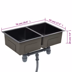 vidaXL Handmade Kitchen Sink Black Stainless Steel Under-mount Kitchen Basin - Additional view 5