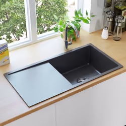 vidaXL Handmade Kitchen Sink Black Stainless Steel Under-mount Kitchen Basin - Additional view 4