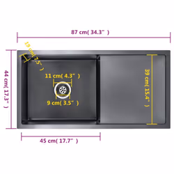 vidaXL Handmade Kitchen Sink Black Stainless Steel Under-mount Kitchen Basin - Additional view 9