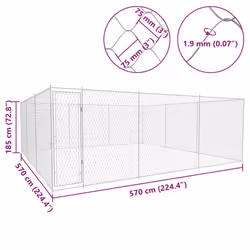 vidaXL Outdoor Dog Kennel Galvanised Steel 570x570x185cm House Cage Playpen
