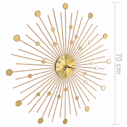 vidaXL Wall Clock Metal 70cm Golden Round Decorative Wall Clock Analog Clock - Additional view 6