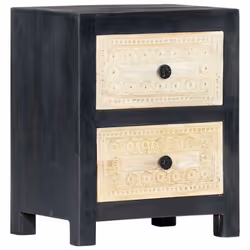 vidaXL Solid Mango Wood Hand Carved Bedside Cabinet Grey 40x30x50cm Storage