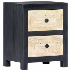 vidaXL Solid Mango Wood Hand Carved Bedside Cabinet Grey 40x30x50cm Storage - Additional view 10