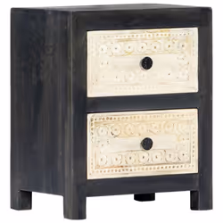 vidaXL Solid Mango Wood Hand Carved Bedside Cabinet Grey 40x30x50cm Storage - Additional view 11