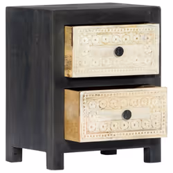 vidaXL Solid Mango Wood Hand Carved Bedside Cabinet Grey 40x30x50cm Storage