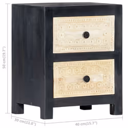 vidaXL Solid Mango Wood Hand Carved Bedside Cabinet Grey 40x30x50cm Storage - Additional view 4