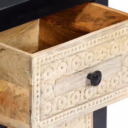 vidaXL Solid Mango Wood Hand Carved Bedside Cabinet Grey 40x30x50cm Storage - Additional view 5