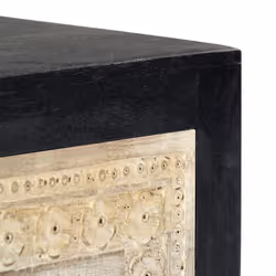 vidaXL Solid Mango Wood Hand Carved Bedside Cabinet Grey 40x30x50cm Storage - Additional view 7
