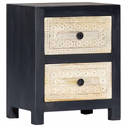 vidaXL Solid Mango Wood Hand Carved Bedside Cabinet Grey 40x30x50cm Storage - Additional view 9