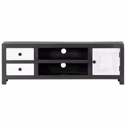 vidaXL Solid Wood Mango Hand Carved TV Cabinet Grey&White HiFi Centre Unit